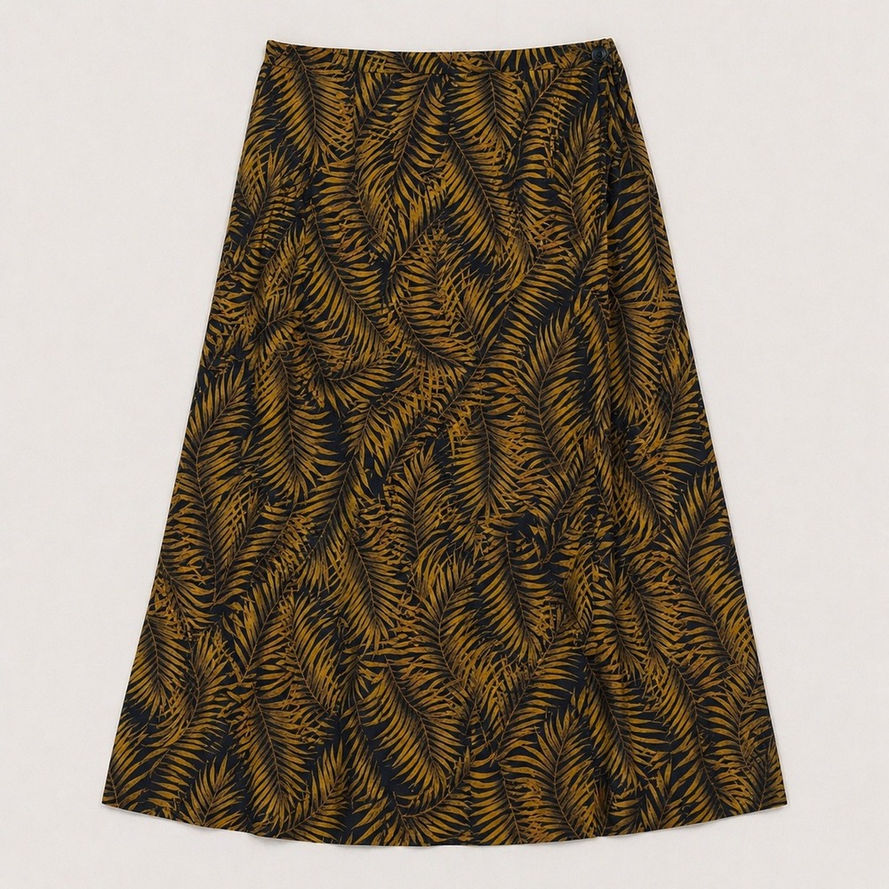 Vtg Jones NY 100% Silk Tropical Maxi Skirt Gold Black 14W Plus Size Whimsigoth